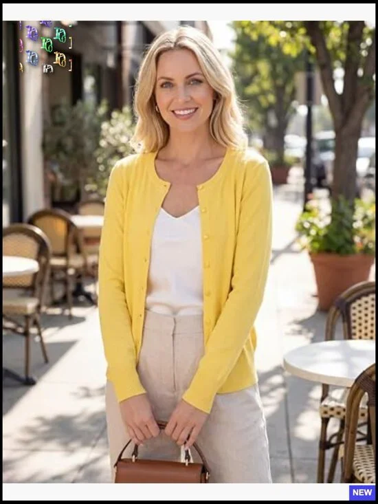 Lightweight Button Down Cardigan Long Sleeve Soft Knit Crew Neck Casual Chic - Picture 5 of 7